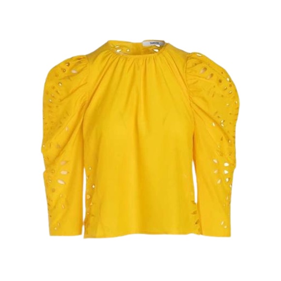 Thakoon Tops - NWT Thakoon Long Puff Sleeve Eyelet Embroidered Silk Cotton Blouse Top Yellow 10